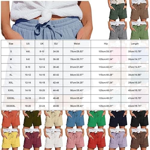 yxlaml Cotton Linen Shorts for Women Plus Size Elastic Waist Drawstring Summer Beach Shorts with Pockets thumbnail 4