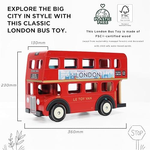 Le Toy Van - Cars & Construction - London Double Decker Bus - Wooden Bus - Role Play Toy - Suitable for Girls & Boys Age 3+ - Red thumbnail 3