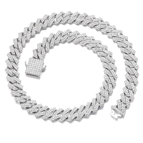 Saintda Cuban Link Chain for Men Women Iced Out Silver/Gold/Rose Gold Miami Cuban Necklace Bling Diamond Chain Hip Hop Jewelry with Gift Box - Image 1