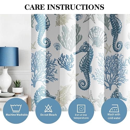 weesire Nautical Coastal Curtains Decorative Beach Ocean Seahorse Coral 50% Light Blocking Sea Darkening Grommet Curtain for Villa Living Room, Bedroom Navy Blue and White 2 Panels Set, 52x84 Inches thumbnail 7