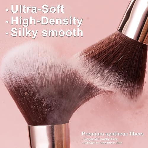 HEDIVIA Pink Makeup Brushes Set 14 Pcs Professional, Synthetic Foundation Concealer Powder Blush Eyeshadow Brushes with 2 Powder Puffs & Dual-ended Mask Applicator, Gifts for Women Teen Girls thumbnail 4