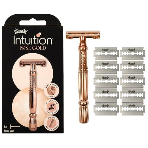WILKINSON SWORD Intuition Rosegold Women's Razor Pack 1 Handle plus 10 Blades Refills Premium Metal Safety Razor for Smooth Shave - Image 1