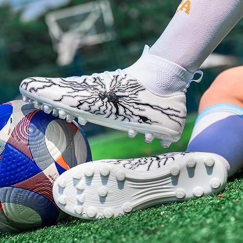 HRJR Kids Soccer Cleats Boys Girls Training Football Cleats Youth High-top Soccer Shoes for Little/Big Professional Athletic Outdoor Football Shoes thumbnail 2