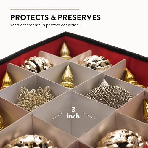 Zober Christmas Ornament Storage Box - Stores 64 Ornaments - Non-Woven, Tear- Proof Christmas Ornament Storage Containers - 3 Inch Cube Compartments - Red thumbnail 5