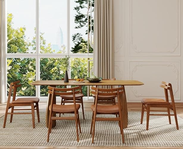 ROCITY Walnut Wooden Dining Chairs Set of 4, Faux Leather Upholstered Seating with Solid Wood Frame and Curved Back, for Dining Room and Restaurant Use, Brown thumbnail 7