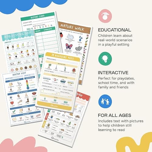 Tiny Expressions Pretend Play Notepads - 6-Pack Kids Play Pads | 40 Pages Each of Restaurant, Doctor, Boarding Pass, Report Card, Nature Walk & Soda Shop for Imaginative Role Play thumbnail 4