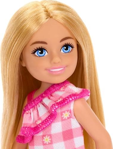 Barbie Chelsea Doll, Small Doll Wearing Removable Checked Dress & Pink Shoes with Blonde Hair & Blue Eyes thumbnail 2