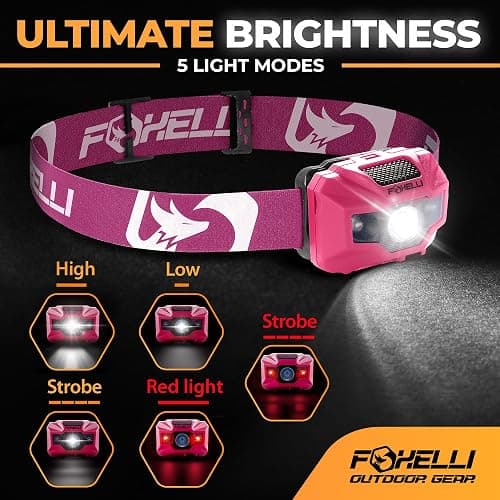 Foxelli USB‑C Rechargeable LED Headlamp – Ultra‑Light 2.4 oz & Bright 180 Lumens – Red/White Light, 5 Modes, IPX5 Waterproof, 40 h Runtime for Trail Running, Camping, Hiking thumbnail 2