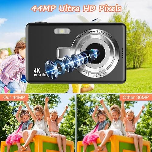 Digital Camera 1080P FHD 44MP with 2.4" LCD Screen,16X Digital Zoom, Compact Portable Vlogging Camera with 32gb SD Card for Kids Teen Students Beginner (Black) thumbnail 2