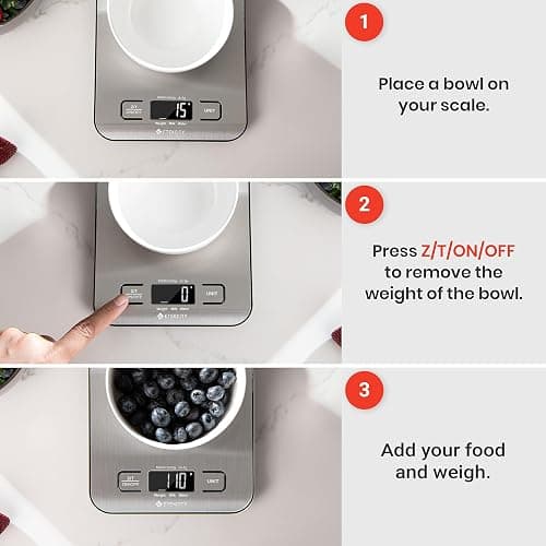 Etekcity Food Kitchen Scale, Digital Grams and Ounces for Weight Loss, Baking, Cooking, Keto and Meal Prep, LCD Display, Medium, 304 Stainless Steel thumbnail 6