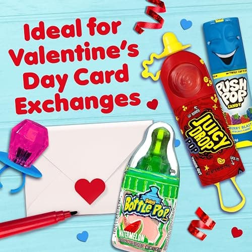 Candy Variety Pack, 18Ct Assorted Valentine's Candy Lollipops, Bulk Individually Wrapped Ring Pop, Push Pop, Baby Bottle Pop & Juicy Drop, Birthday Party Favors, Valentine's Gifts, Kids Goodie Bags thumbnail 3
