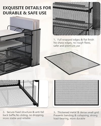 WALI Desk File Organizer, 4 Tier Desktop Paper Letter Tray Organizer with Drawer and 2 Pen Holders, Office Desk Accessories & Workspace Organizers for Office, Home Supplies(DO005DH-B), 1 Pack, Black thumbnail 6