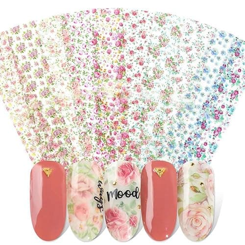 MOLILON Flower Nail Foil Nails Art Design Stickers Decals Lace Nail Art Flowers Holographic Foils Paper Starry Sky Star Transfer Foil Nail Wraps for DIY Nails Decoration - 10 Sheets - Image 1