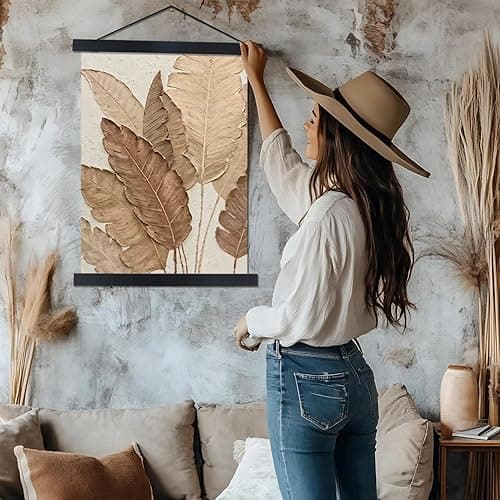 Artmag Magnetic Poster Hanger Frame, 18x24 18x12 18x28 Light Wood Wooden Magnet Canvas Artwork Print Poster Hangers Frames Hanging Kit (Black, 18") thumbnail 3