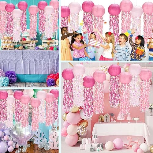 8pack Pink Jellyfish Party Decorations,Jellyfish Lantern Hanging，with Tape and String,Mermaid Birthday Decorations for Birthday,Mermaid,Baby Shark,Ocean Themed Party Supplies thumbnail 7