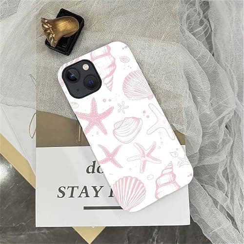 ZHEGAILIAN Case Compatible with iPhone 13/14, Cute Light Pink Shells Design Phone Case, Matte Mixed Double-Layer Hard Shell+Soft Silicone TPU Shock Protective thumbnail 4