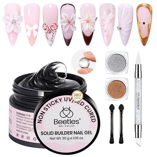 Beetles 3D Gel Nail Art Kit-Crystal Orb 3D Nail Art Clear 1 oz 5 in 1 Non-Sticky Hand Sculpting Building for Beginner DIY Salon at Home,Clear Solid Builder Nail Gel, UV & LED Lamp Cured Needed - Image 1