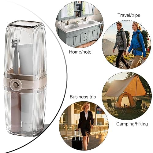 UZDOTB Toothbrush Travel Case, 2 in 1 Portable Travel Toothbrush Holder with Mouthwash Cups, Leakproof Travel Toothbrush and Toothpaste Container for Traveling Camping Dorm Office Business Trip thumbnail 5