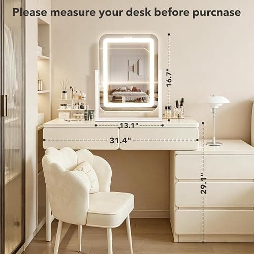 Vanity Mirror with Lights,13.1"×16.7"LED Makeup Mirror,Lighted Makeup Mirror with Lights, Smart Touch Control Dimmable 3 Modes Light, Lighted Up Mirror for Makeup Desk, Bedroom, Dressing Room thumbnail 8