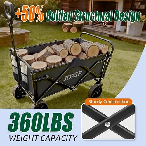 Joxir Collapsible Wagon Cart Foldable 120L 360lbs Capacity, Lightweight Portable Beach Wagon, Shopping Carts with Wheels for Grocery, Camping, Shopping, Garden Cart thumbnail 5
