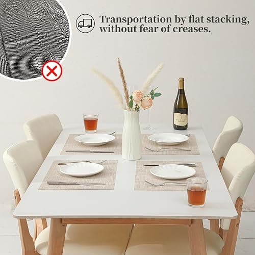 Leetaltree Beige Placemats Set of 4 - Heat Resistant Non-Slip Place mats for Dining Table, Washable Durable PVC Vinyl Woven Table Mats（Beige, 4） thumbnail 7