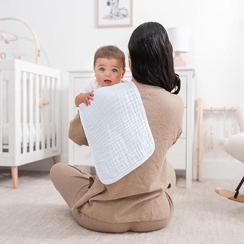 Comfy Cubs Muslin Burp Cloths 20" x 10", Pack of 10 - Large, 6-Layer, Ultra Absorbent 100% Cotton for Baby Drool and Messes - Soft, Safe & Gentle Baby Burp Cloths for Boys & Girls - White thumbnail 2