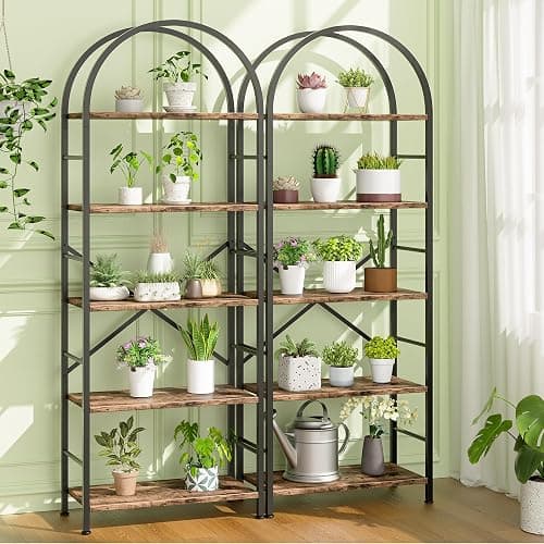 Shintenchi Bookshelf, Arched Bookshelf 5 Tier Bookcase, Tall Shelf for CDs/Books, Home Office Shelf Storage Organizer, Modern Book Shelf for Bedroom/Living Room, Rustic Brown thumbnail 10