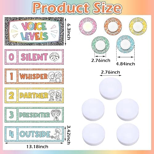 Epakh 22 Pcs School Push LED Light and Voice Level Chart Poster Composition Notebook Classroom Decor Button Lights Noise Level Monitor Rules Sign for Classroom Teachers Back to School Supplies thumbnail 3