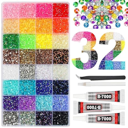 38000Pcs 32 Colors Resin Jelly Gems for Bedazzling, 3mm Flatback Rhinestones for Crafts, with 3 Bottles B7000 Glue for Clothes, Shoes, Nails, Jewelry Making - Image 1