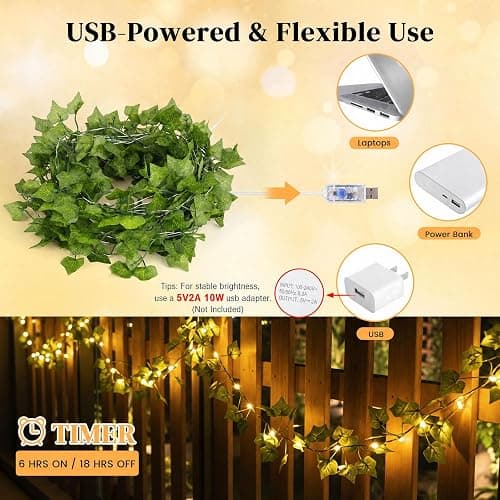 DomeStar Vines with Light for Bedroom, 40Ft 120 LED Fairy Lights with Vines, Curtain String Lights with Remote for Dorm, Wedding, Party, Wall, Indoor, Outdoor Holiday Home Decor thumbnail 4