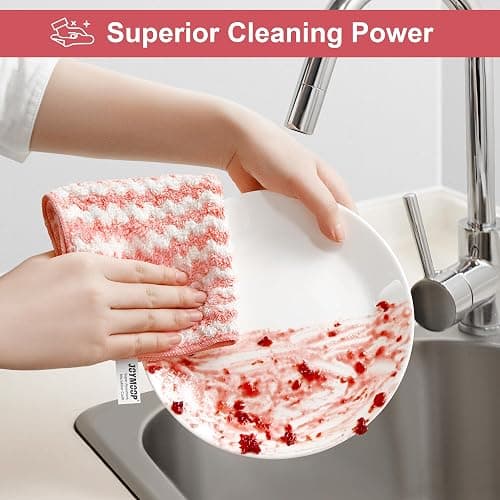 JOYMOOP Microfiber Cleaning Cloths – 18 Pack, 10" x 10", Pink – Reusable, Lint-Free, Super Absorbent Towels for Kitchen, Car, and Household Cleaning thumbnail 3