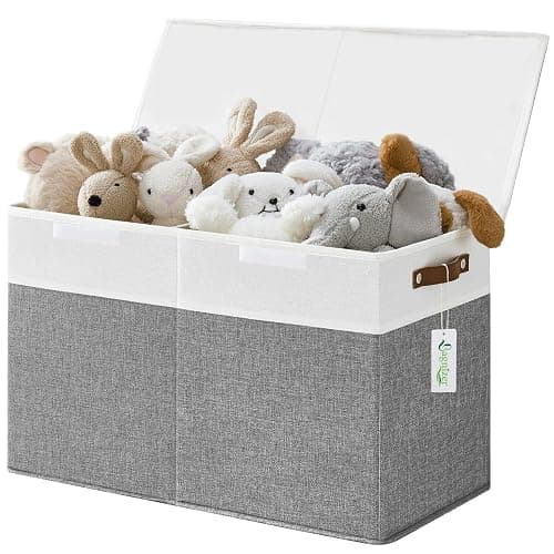 Bagnizer Large Toy Storage Box with Lids, Collapsible Sturdy Baby Storage Organizer Chest Bin Basket for Kids, Boys, Girls, Playroom, Nursery, Bedroom, Closet 25"x13"x16" (Gray and White) - Image 1