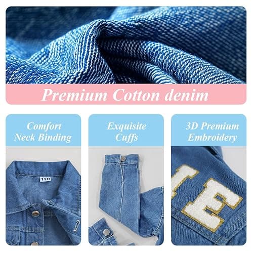 Gowelly Personalized Kids Denim Jean Jacket with Name Patche-Toddler Jacket | Back to School Outfits Clothes for Girls&Boy, Personalized 1-10 T Year Old Birthday Gifts from Grandmom Mom Aunt thumbnail 6