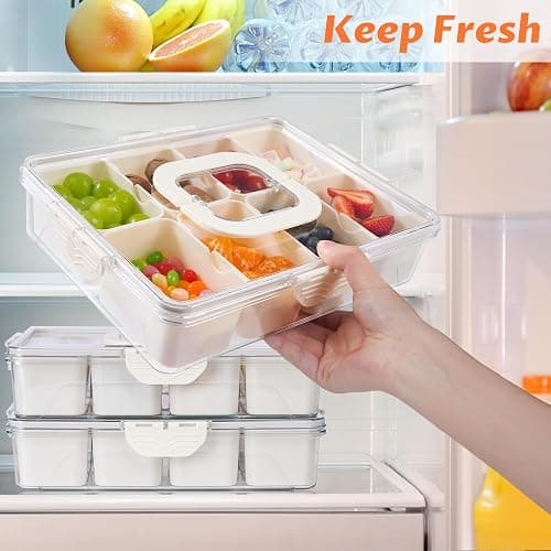 Snackle Box Container Dishwasher Safe Divided Serving Tray with Lid Handle | Charcuterie Board for Portable Snack Platters, Clear Organizer for Fruits Snacks, Perfect for Road Travel thumbnail 2