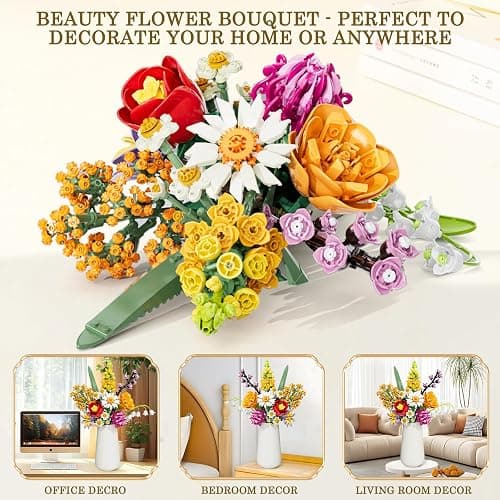 Flowers Bouquet Building Set, 1070PCS Wildflower Botanical Collection, Artificial Plant Flower Kit Toy for Adults Kids Women Her, Home Decor Gift for Birthday, Christmas (No Vase) thumbnail 7