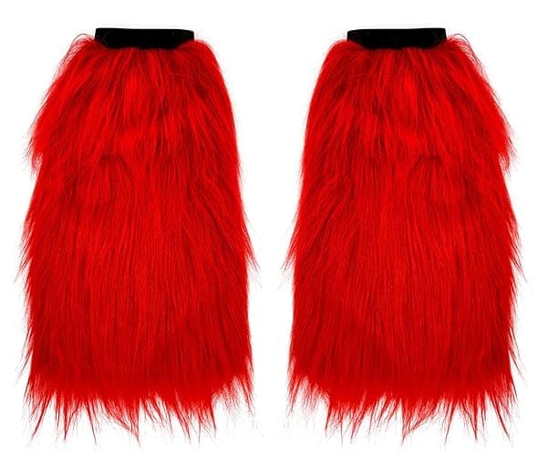FHQHTH Fuzzy Faux Fur Leg Warmers Fur Heels Long Boots Cuff Cover has Elasticity One Pair Dionysia Boot cover Carnival 18" - Red thumbnail 3