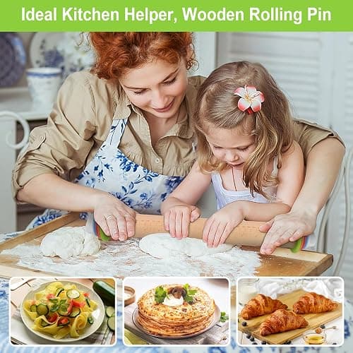 Wood Rolling Pin with Thickness Rings, Adjustable Wooden Rolling Pins for Baking, Dough Roller Pins for Cookie Pastry Tools Cake Baker, Fondant Roller for Decorating Bakery Supplies Kitchen Gadgets thumbnail 6