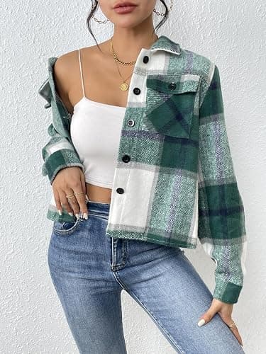 Zeagoo Flannels for Women Cropped Shacket Jacket Fashion Plaid Button Down Shirt 2026 Fall Coat Tops thumbnail 2