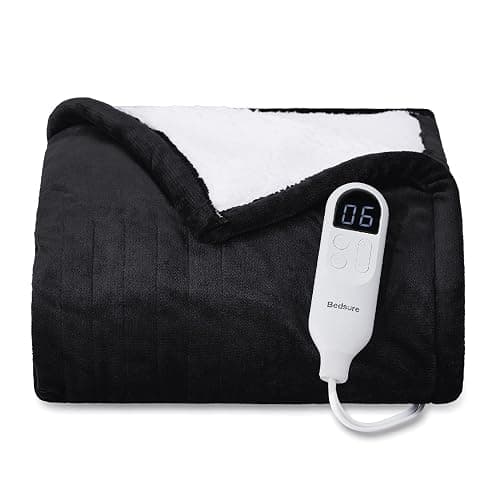 Bedsure Heated Blanket Throw Blanket - Fast Heating Electric Blanket, Soft Flannel Heated Throw with 4 Time Settings, 6 Heating Settings, Warm Gifts for Grandma Grandpa (50x60 inches, Black) - Image 1