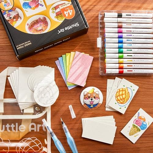 Shuttle Art 44 Pcs Magic Foam Texture Painting Kit, Including 28 Pcs Foam Texture Paper, 12 Colors Brush Tip Acrylic Paint Markers, Magical 3D Effect Texture Painting Kit thumbnail 8