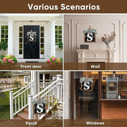 Ultra Large 14'' Last Name All Year Round Front Door Wreath with 26 Initial Letter Welcome Sign All Seasons Eucalyptus Garland and Bow Wreaths for Front Door Porch Farmhouse Decoration (S) thumbnail 3