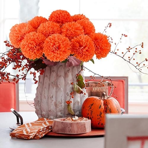 Hananona 12 Pcs Artificial Chrysanthemums Flowers Marigolds Ball Flower, Orange Fake Mums Silk Fall Flowers for Autumn Dia de Los Muertos Home Decor Day of The Dead Table Centerpiece (12, Orange) thumbnail 9