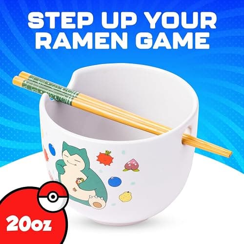 Silver Buffalo Pokemon Snorlax Relaxing and Eating Food Ceramic Ramen Noodle Rice Bowl with Chopsticks, Microwave Safe, 20 Ounces thumbnail 3