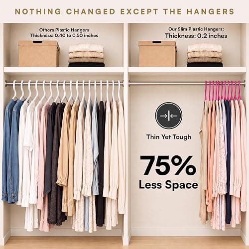 The Boring Hangers Pink Plastic Hangers 22 Pack - 10 lb Heavy Duty Pink Plastic Clothes Hanger Set - 0.20" Slim & Space Saving Girls Room Closet Organizer Coat Hangers, Dorm Room Essentials thumbnail 6