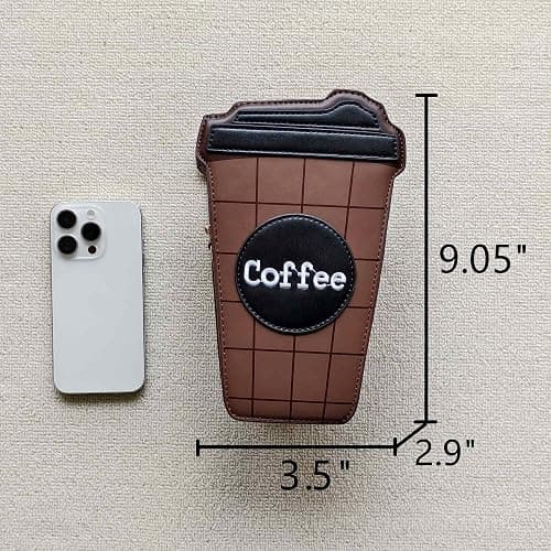 QHMCEXG Women's Small Brown Unique Trendy Fun Coffee Cup Shaped Vegan Leather Crossbody Purse Bag with Gold Chain thumbnail 6