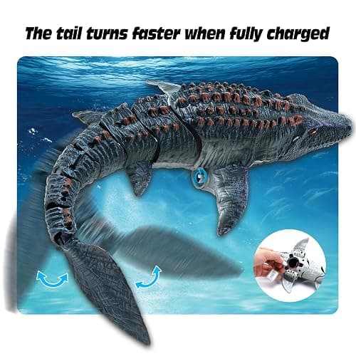 fromeasy Remote Control Dinosaur Toys for Kids 3 4 5 6 7, Mosasaurus Diving Toys RC Boat with Light and Spray Water for Swimming Pool Lake Bathroom Ocean Protector Bath Toys thumbnail 4