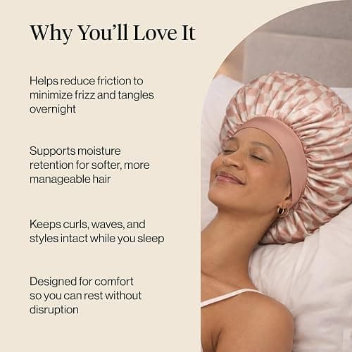 Kitsch XL Satin Bonnet for Sleeping - Terracotta Checker | Softer Than Silk Bonnet For Sleeping Women - Secure Fit, Adjustable & Prevents Breakage Hair Bonnet For Sleeping thumbnail 5