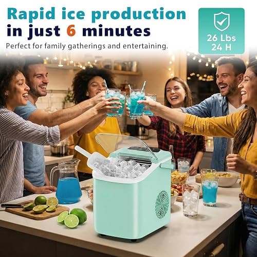 Sweetcrispy Countertop Ice Maker with Scoop, Basket and Handle, Portable Ice Machine 9 Cubes Ready in 6 Mins, 26.5lbs in 24Hrs, 2 Sizes for Home Kitchen Office Bar Party thumbnail 3