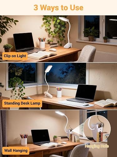 Clip on Lamp, 9 Brightness+5 Colors Reading Lights for Books in Bed Lamp | 4000mAh Battery Clip on Light,450 Lumen Rechargeable Desk Lamp for Dorm Lamp,Book Light for Reading in Bed Headboard/Bedside thumbnail 7