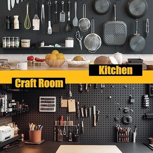 Spampur Peg Board, 4 Pack Metal Pegboard Panels with 50 Hooks, Black Pegboards Wall Organizer, Heavy Duty Peg Board for Walls Home, Garage Tool Storage, Office Organization, Craft Room, Kitchen thumbnail 9